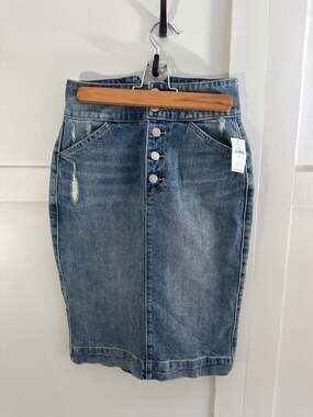 Gap Denim High Waisted Button-Front Pencil Skirt with Distressing